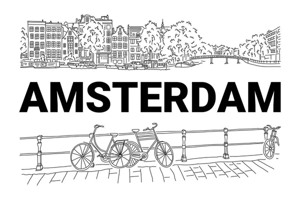 Luminoso banner flyer schizzo iscrizione Amsterdam . — Vettoriale Stock