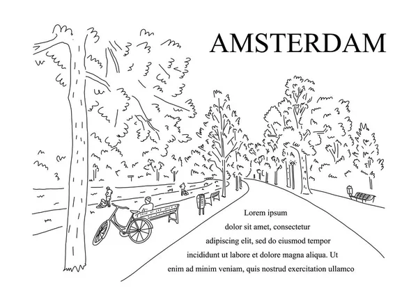 Publicidad cartel bosquejo parque en la ciudad Amsterdam . — Vector de stock