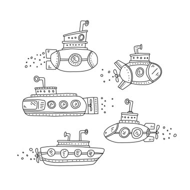 Advertising poster set submarine quick sketch. clipart