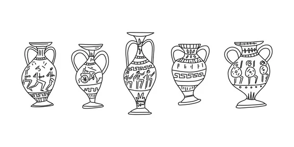 Advertising poster hand-drawn set grecian amphora — Stock Vector