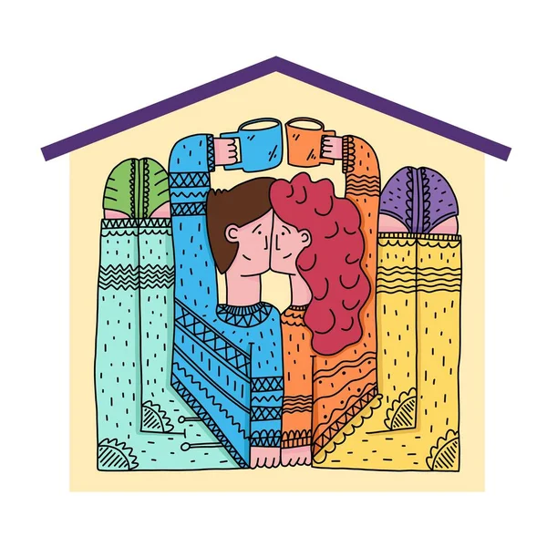 A man and a woman live in a cramped house — Stock Vector