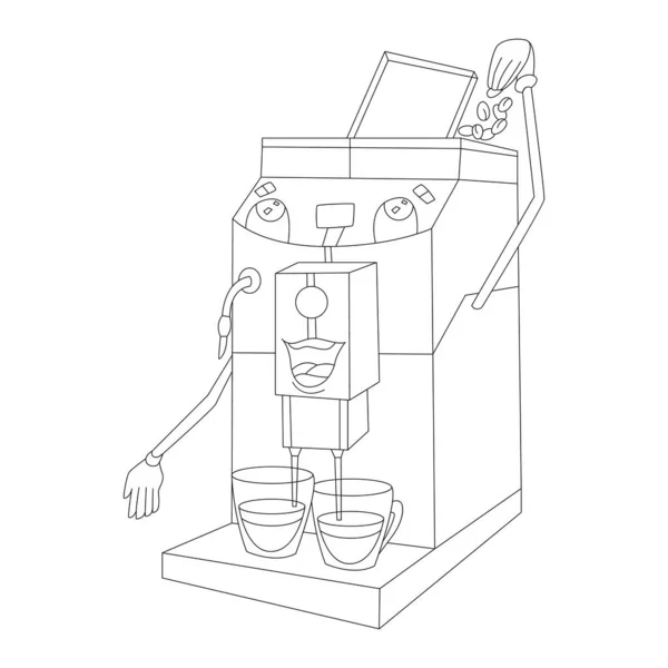 Professionell kaffemaskin gör dryck, skiss — Stock vektor