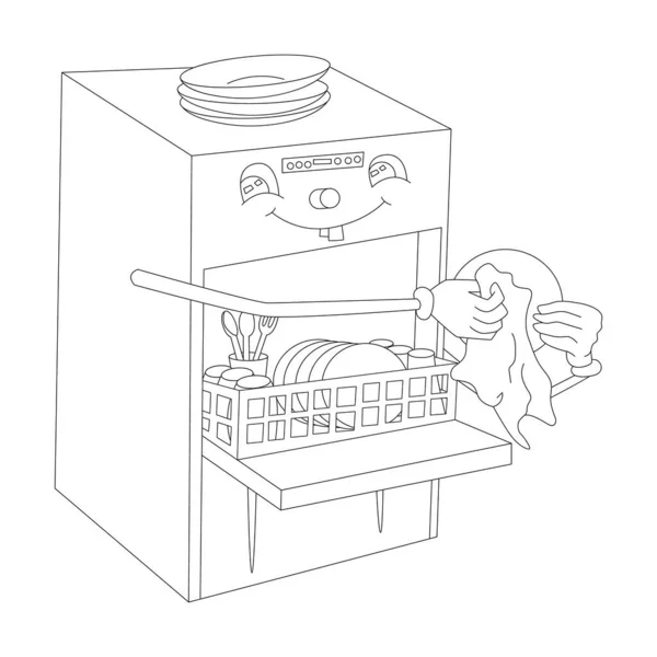 Bulaşık makinesi temiz bulaşıklarla dolu. — Stok Vektör