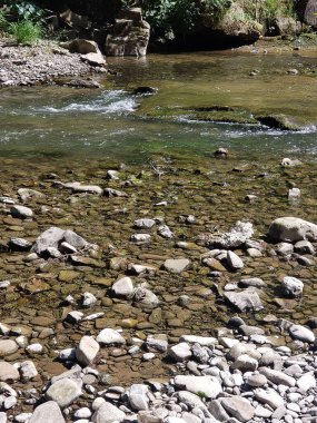 Dağ nehri kayaların arasında açık bir günde