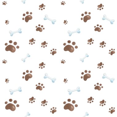 Izleri ile Corgi köpek dikişsiz arka plan. Suluboya stili.