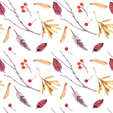 Suluboya desensiz sonbahar yaprakları. El çizimi illüstrasyon.