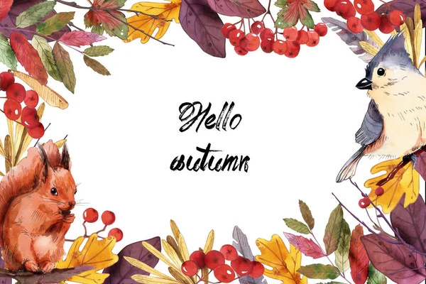 Watercolor banner of leaves and branches . Autumn illustration — Stock Photo, Image