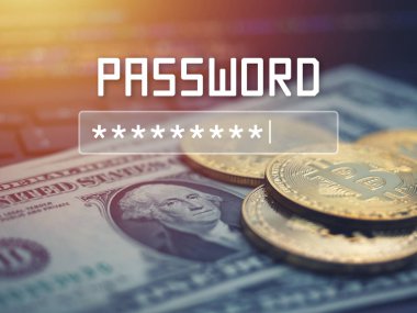 Arka plan bulanık ekranda giriş şifre. Parola muhafaza hackerlara karşı.