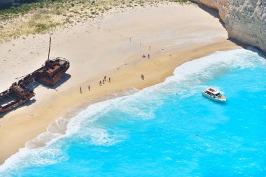 Ünlü batık defne, Navagio plaj, Zakynthos adası, Yunanistan. Gezegendeki en popüler yerlerden biri