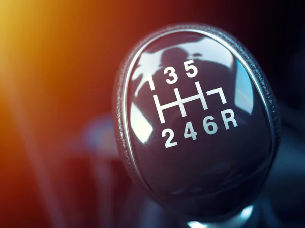 Six gear shift. Manual transmission gear of car, car interior — Stock Photo, Image