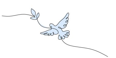 Tek sıra halinde uçan güvercin veya güvercin sanatı. Bu doğrusal çizim, minimalist bir tasarımda özgürlük, barış veya umut arayışını sembolize eder..