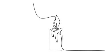 Yanan bir mumun aralıksız tek bir çizgisi. Sakinlik, ahenk ve düşünceli yansımanın özünü yakalamak. Vektör illüstrasyon ve element kullanımı için basit bir tasarım.