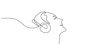 Devamlı tek bir çizimde kulaklık takan bir baş silueti. Bu el çizimi sembol müzik terapisini, farkındalığı ve ses yoluyla duygusal iyileşmeyi temsil ediyor..