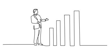Büyüme Çizelgesini Sunan Bir İşadamının Tek Devamlılığı Çizimi. İş stratejisi ve ilerleme kavramı. Başarılı satışların ve şirket büyümesinin sembolü..