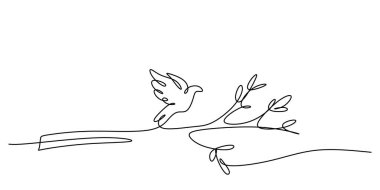 Barış ve umudun temsilcisi. Minimalist aralıksız çizimler bir dalda uçan bir kuş gösteriyor, özgürlüğün ve sadeliğin ince bir ana hatları..