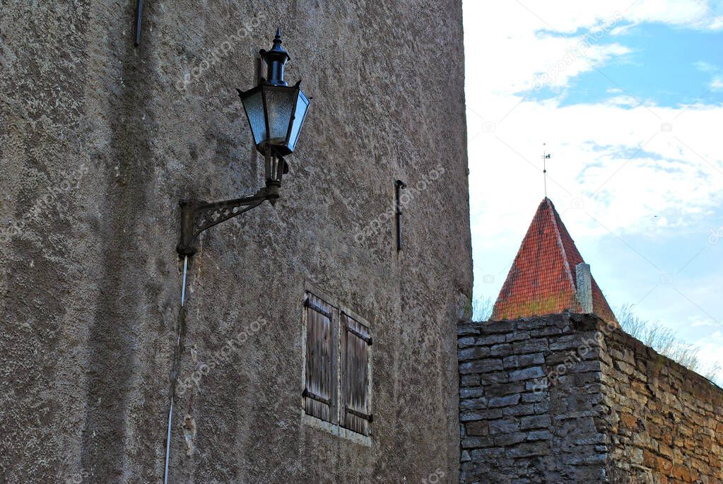 Walls and street lantern in Old Town of Tallinn