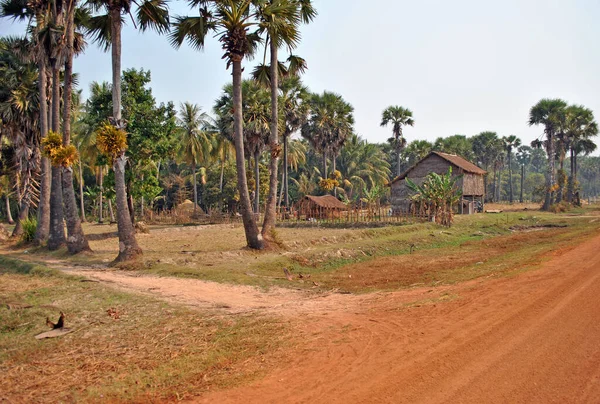 Paysage Rural Cambodge Maison Par Route — Photo