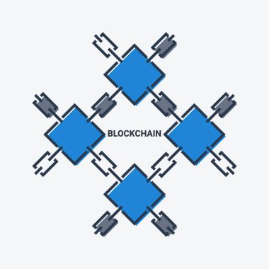 Modern Blockchain teknoloji simgeleri. Vektör bloğu zinciri simge ince çizgi stili.