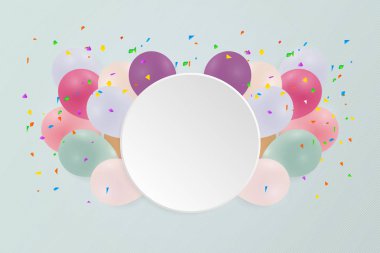 Pastel renkli balonlar ile mutlu Doğum günü kartı. Vektör illust