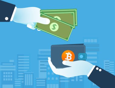 Bitcoin cryptocurrency dolar döviz. Dijital para Satım kavramı. nakitsiz toplum.