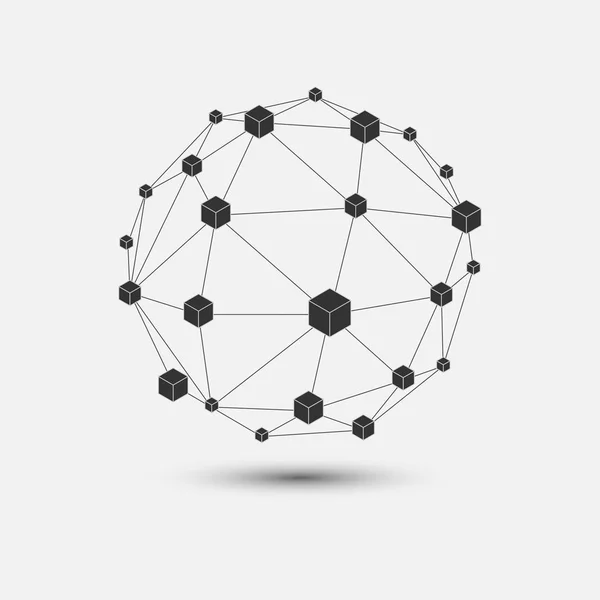 Geometrik ince çizgi stili Blockchain teknolojisi. Vektör bloğu zinciri simgeler veya logosu.