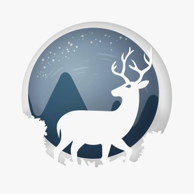 Mutlu Noeller ve mutlu yeni yıl. Kış tatili ve Ren geyiği. Kağıt Sanat ve el sanatları tarzı.