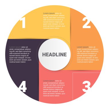 4 adımlar, seçenekler veya işlemler ile Infographics diyagramı. Vektör iş tanıtımı için şablon. iş veri görselleştirme.