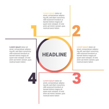 4 adımlar, seçenekler veya işlemler ile Infographics diyagramı. Vektör iş tanıtımı için şablon. iş veri görselleştirme.