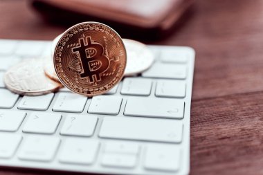 Cryptocurrency Bitcoin. Dijital para banka ve uluslararası ağ ödeme için. Blockchain kavramı ile cüzdan.