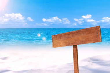 Boş billboard ahşap izole. Ahşap tabela Trop üzerinde asılı