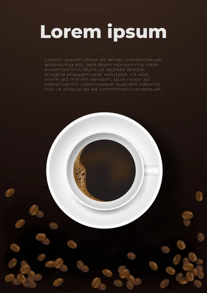 Realistic cup of coffee and coffee beans. Design poster advertis