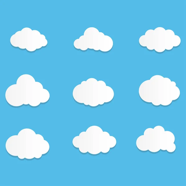 Conjunto de iconos Cloud con estilo plano en fondo azul cielo. Copiar — Archivo Imágenes Vectoriales