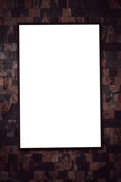 Shoppiでレンガの壁に白い画面を持つ空白の看板モックアップ — ストック写真