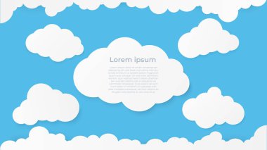 Mavi gökyüzü arka plan üzerinde bulut ile kağıt sanat. Konuşma Bubble ile 