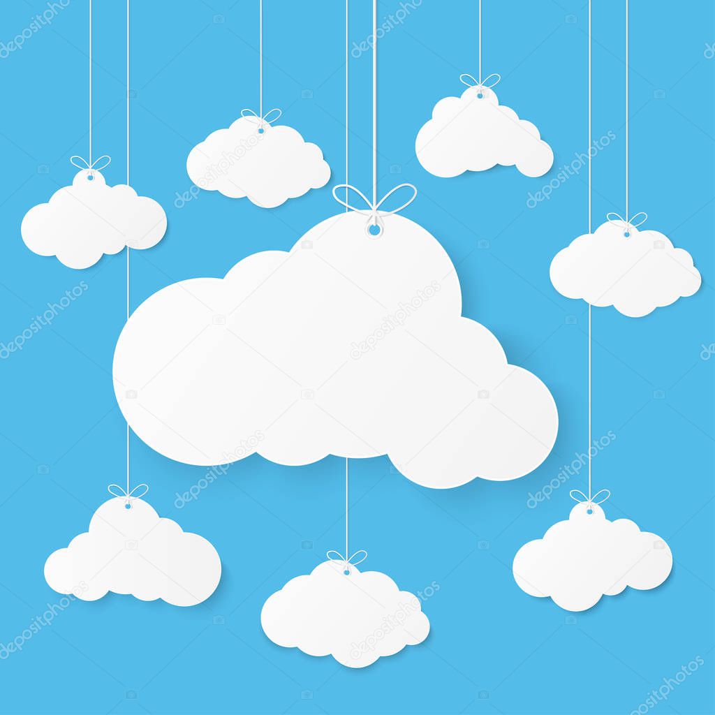 Paper art with cloud on blue sky background. Speech Bubble with 