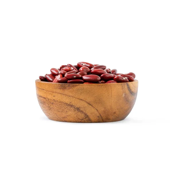 Red bean on wood bowl isolated on white background — Stock Photo, Image