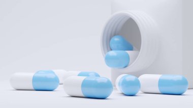 Beyaz arka plandaki hap kapsülünü kapat. 3d hazırlayıcı