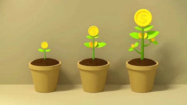 Gold Coin Green Tree Plant Background Saving Growth Money Business — Stock Photo, Image