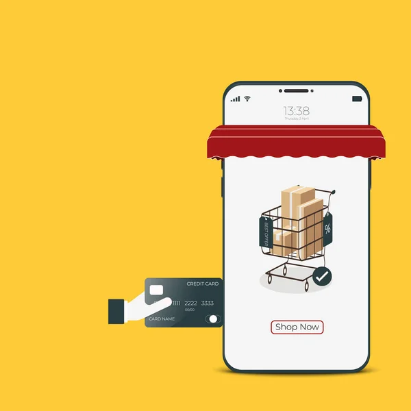 Tienda Online Compras Con Smartphone Tecnología Digital — Vector de stock