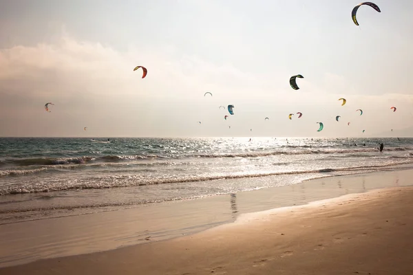 Strand Von Tarifa Kitesurfstrand Südspanien Costa Del Sol Andalusien Spanien — Stockfoto