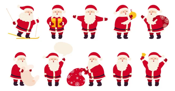 Père Noël mignon Noël plat dessin animé ensemble vecteur — Image vectorielle