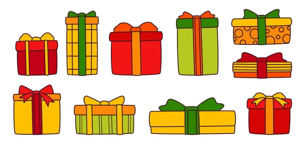 Present box flat colorful line set cartoon vector — Stock Vector