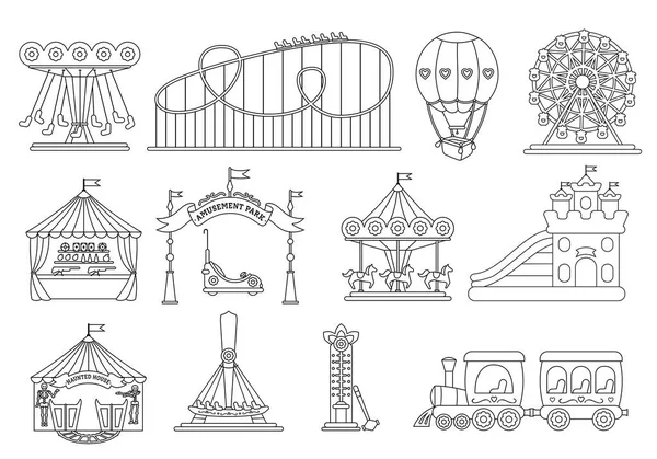 Amusement park black line silhouette set vector — Stock Vector