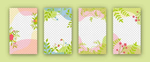 Transparent cards floral elements set background — Stock Vector