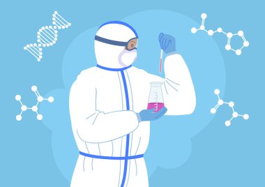 Profesör bilim adamı matarası koruyucu kıyafet maskesi