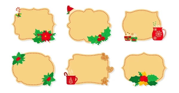 Label and tag xmas patch beige flat set vector — Stock Vector