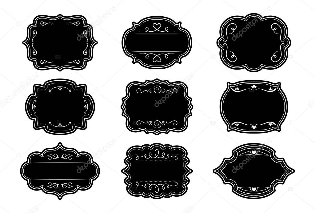 Label ornamental black frames vintage set vector