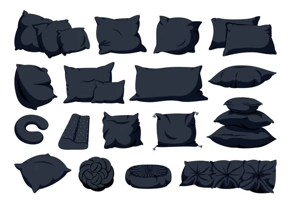 Preto travesseiro plana cartoon grande conjunto escuro almofada —  Vetores de Stock
