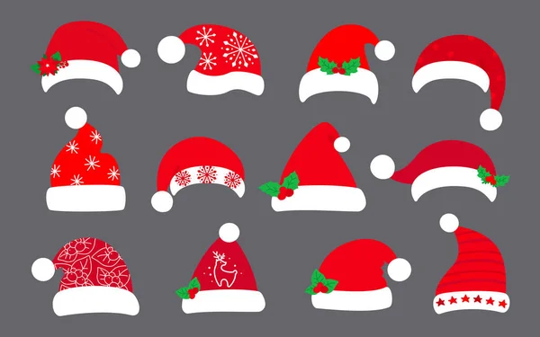Christmas Santa Clause hat cartoon flat set vector — Stock Vector