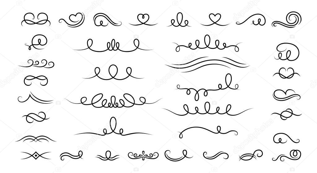 Curl swirl calligraphic set vintage ink borders